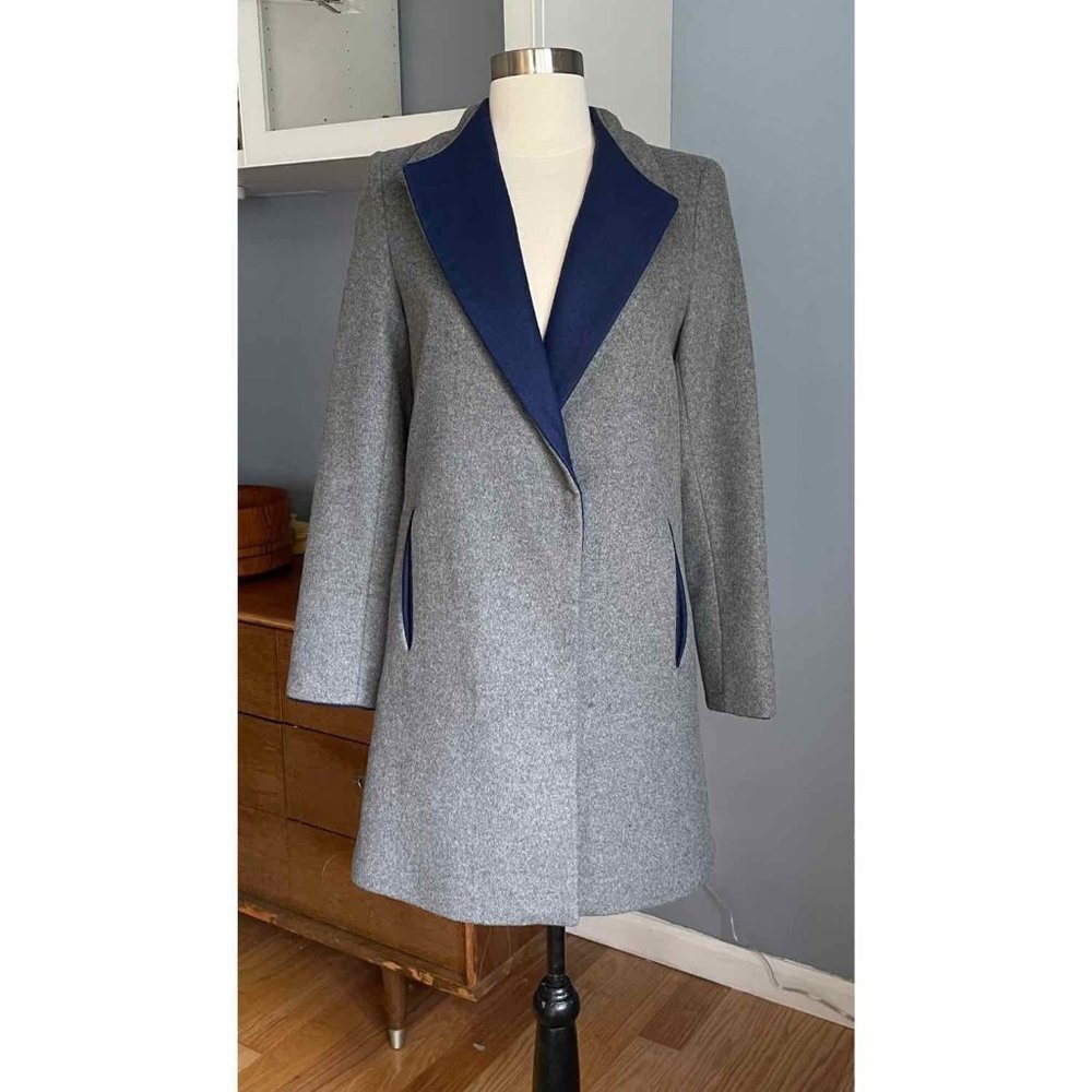 Bridge Soft Wool Cotton Blend Coat Grey Blue